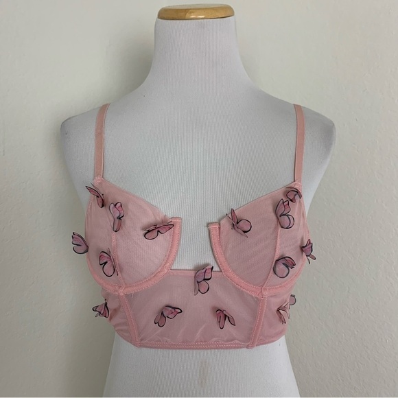Butterfly longline Bralette Underwire Sheer Pink Size Small - Picture 11 of 14